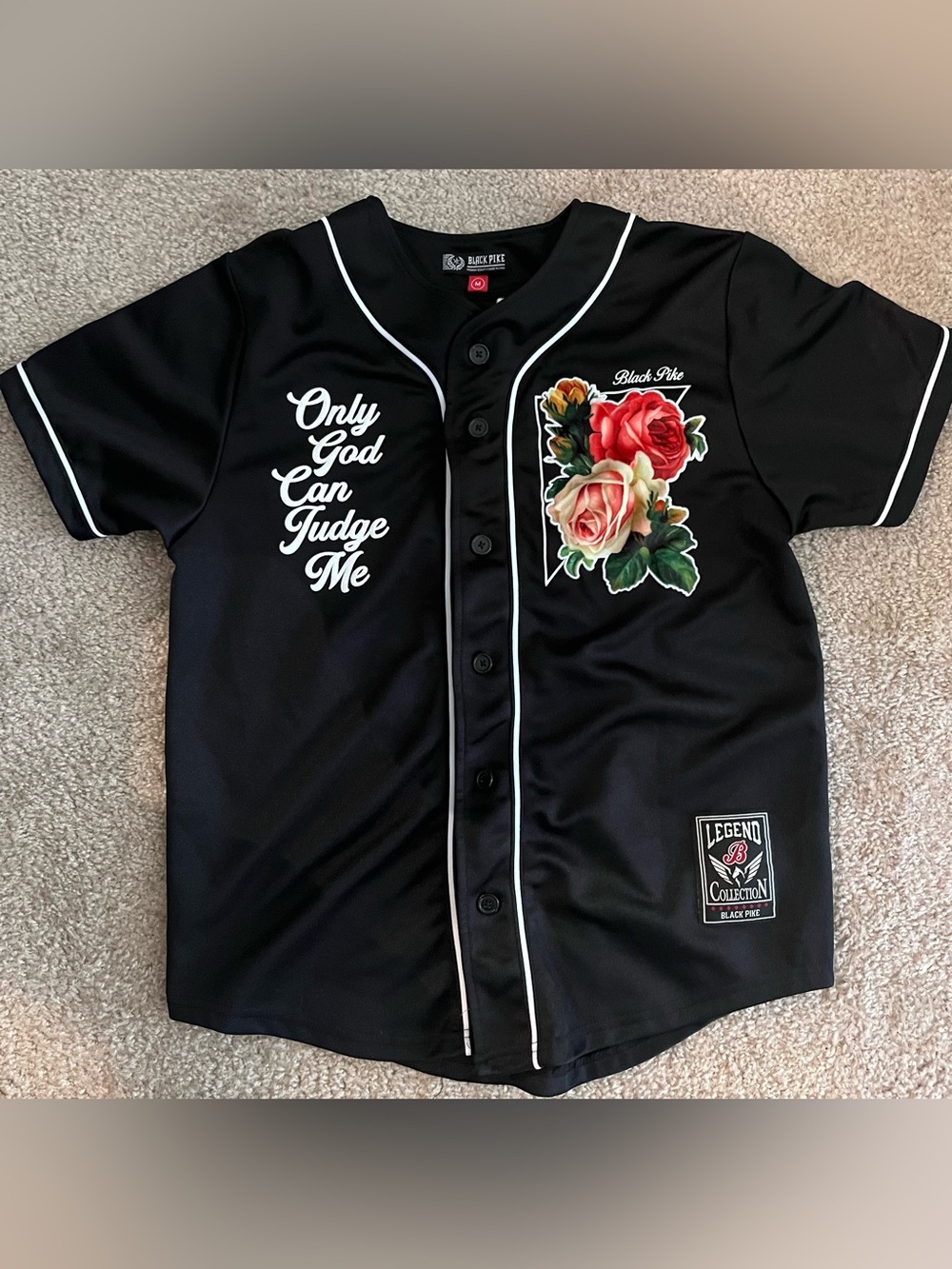 Men’s Black Pike Only God Can Judge Me baseball jersey, medium